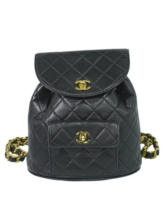 Chanel CC Logo Quilted Backpack Lambskin Leather Black