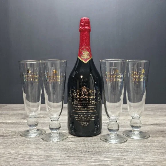 Budweiser Millennium Limited Edition Bottle Set W/4 Glasses