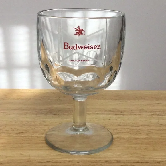 🌞 Budweiser vintage King of Beers Stem Drinking Glass Goblet 6” Tall Bow Tie