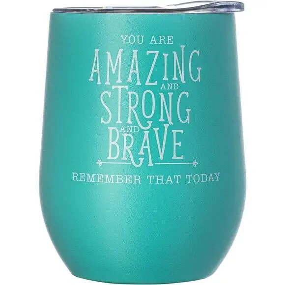 Diversebee Insulated Wine Tumbler Cup 'You are Amazing' 12 oz with Lid in Aqua‌‍