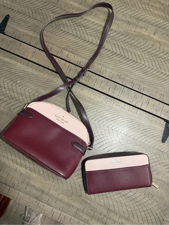kate spade Two-Tone Wine and Blush Crossbody with Matching Wallet
