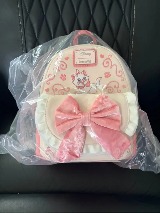 Loungefly Pink and Cream Marie Mini Backpack with Velvet Bow