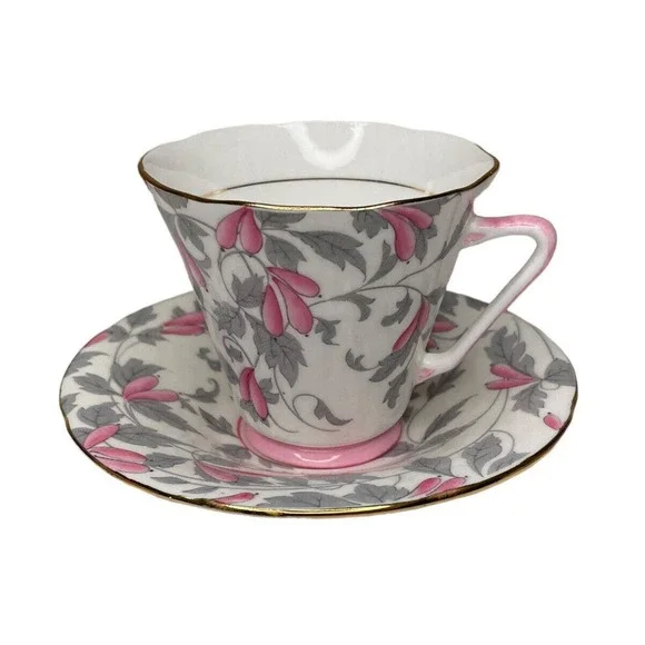 Antique Royal Grafton Ashley Pink Bone China Teacup & Saucer Set 1940s