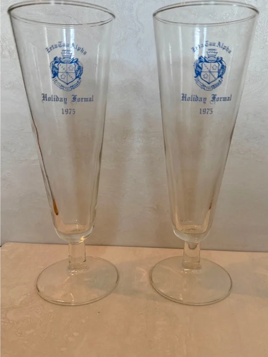 Vtg Zeta Tau Alpha 1975 Holiday Formal Pilsner Glasses Set of 2  8 1/2