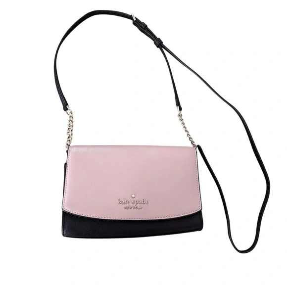 Kate Spade New York Crossbody Bag Pink Black Saffiano Leather Chain Strap
