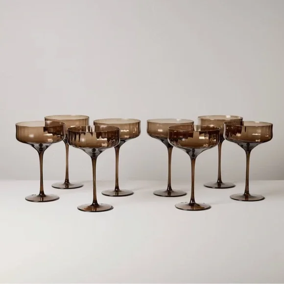 Hearth & Hand Magnolia  **Set of 8**  12oz FALL Coupe Glasses Brown NEW IN BOX