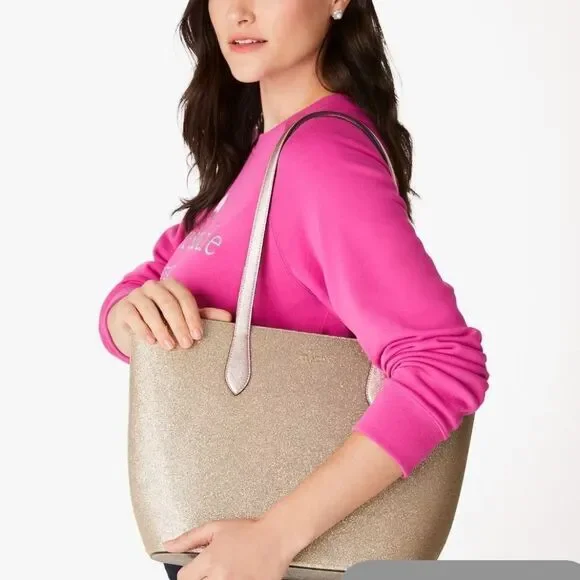 Kate‎ Spade NWT Glimmer Tote Bag Golden Glitter Shimmer