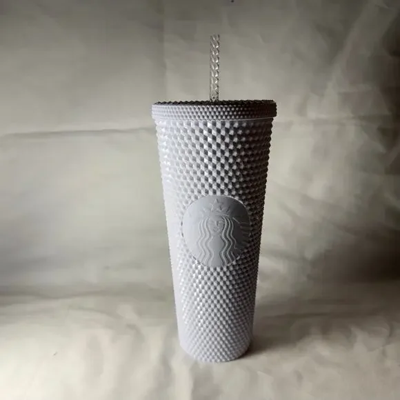 Starbucks 24 oz White Studded Pre-Owned Tumbler Cold Drinks Original Straw OG