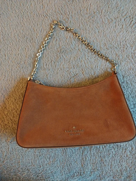 kate spade Brown Suede Shoulder Bag with Silver Chain Strap