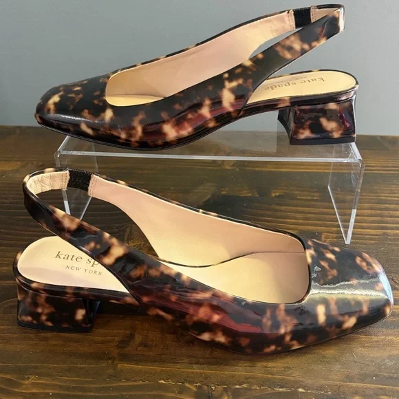 Kate Spade Brown Tortoise Square Toe Slingback Flats Women’s Size 6M