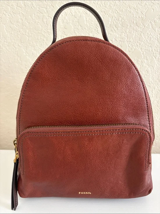 Fossil Mini Leather Felicity Mini Backpack in Rust Brown with Gold tone Hardware