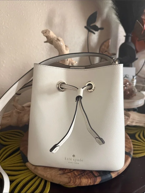 kate spade Cream Leather Drawstring Shoulder Bag