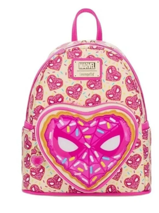 Loungefly Marvel Spider-Man Sprinkle Donut Mask Mini Backpack Pink Spider Man NW