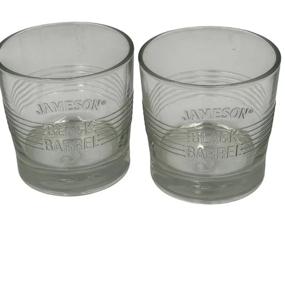 Set of 2‎ Jameson Black Barrel Whiskey Rocks Glasses Embossed Logo
