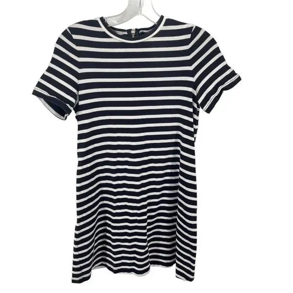 Kate Spade Womens Striped Dress Zip 100% Cotton Mini Black White Size XS