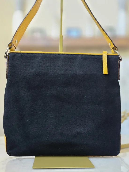Kate Spade New York Black Canvas Yellow Leather Trim Messenger Crossbody.