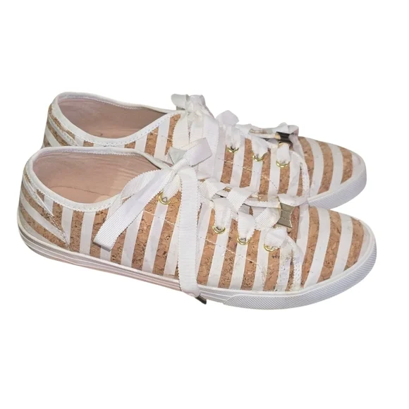 Kate Spade New York Lodero Tan and White Striped Fashion Sneakers 8.5
