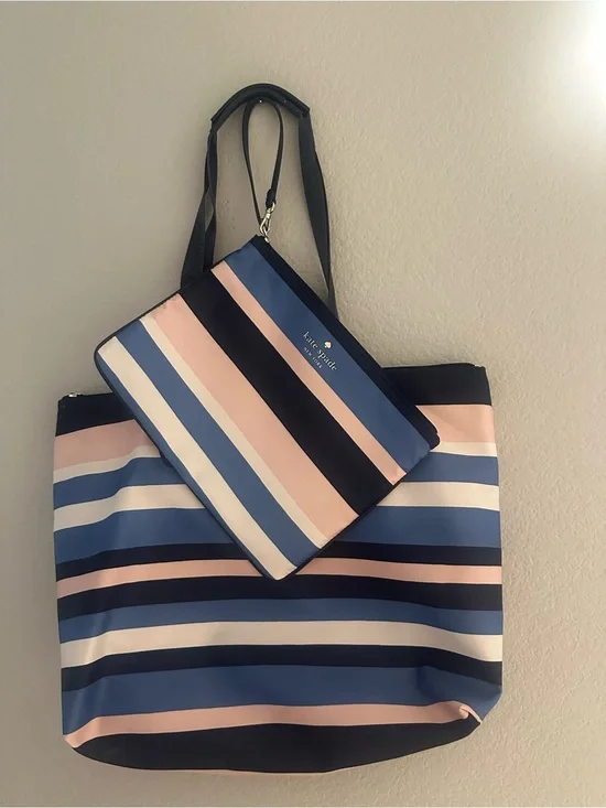 kate spade Navy, Dusty Pink & Cream Striped Tote with Wristlet