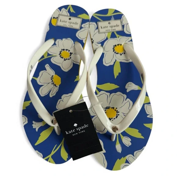 KATE SPADE FLORAL FLIP FLOPS BLUE YELLOW WHITE SIZE 39.5