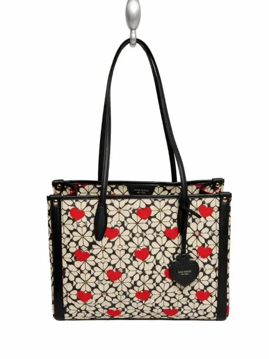 Kate Spade Italian Jacquard Canvas Heart Red Black Shoulder Tote Bag