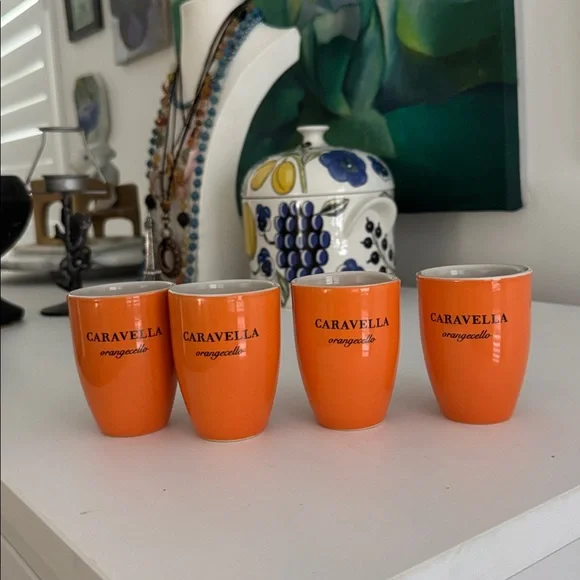 Caravella Orangecello Orange Italian Liquor Ceramic Shot Glasses (4)
