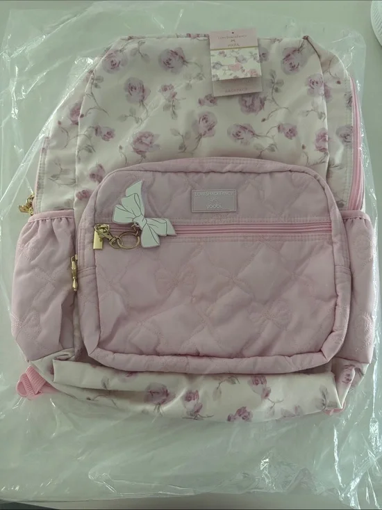 Loveshackfancy and Yoobi Pink Floral Quilted Backpack