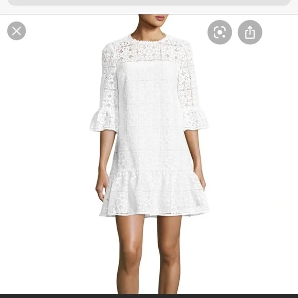 Kate spade Gul pure white lace mini dress raffle hem bell sleeve size 6