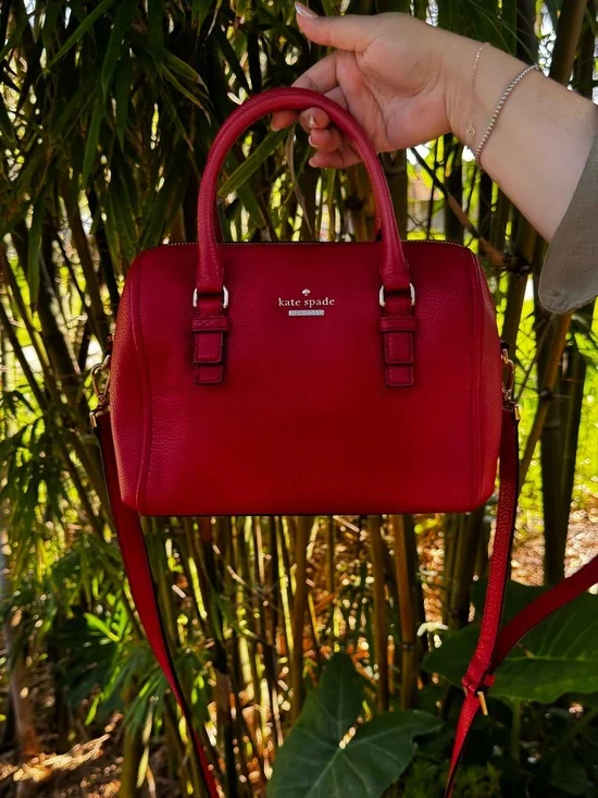 kate spade Red Leather Dome Satchel with Removable Strap