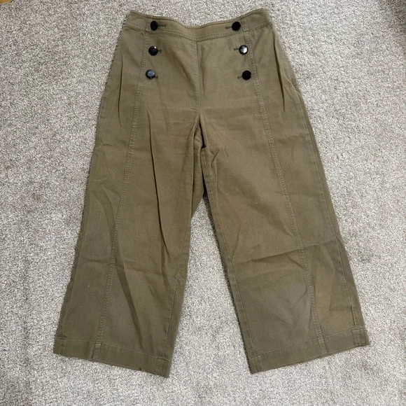 Broome Street Kate Spade Sailor Style‎ Cropped Wide Leg Pants Olive Green Size 0