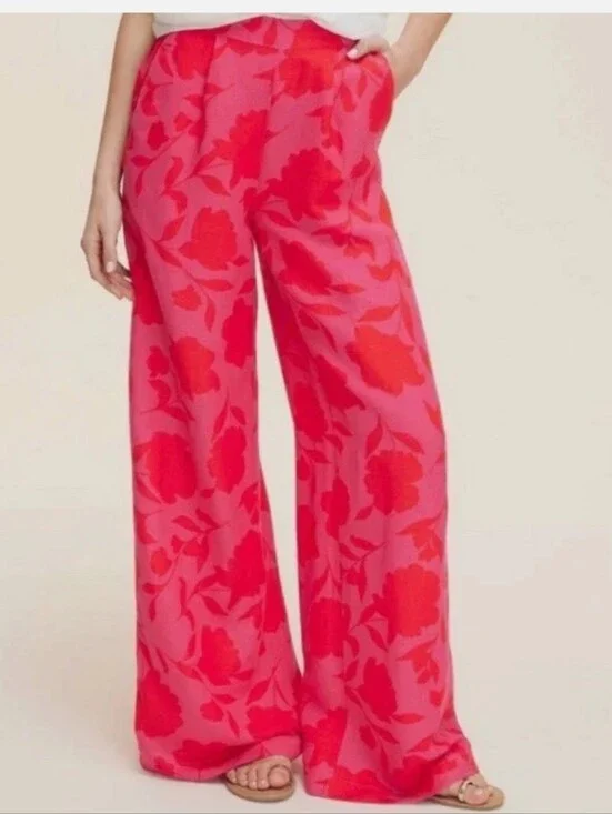 #287. Kate Spade Hot Pink Wide-Leg Floral Pants with Red Pattern X Target