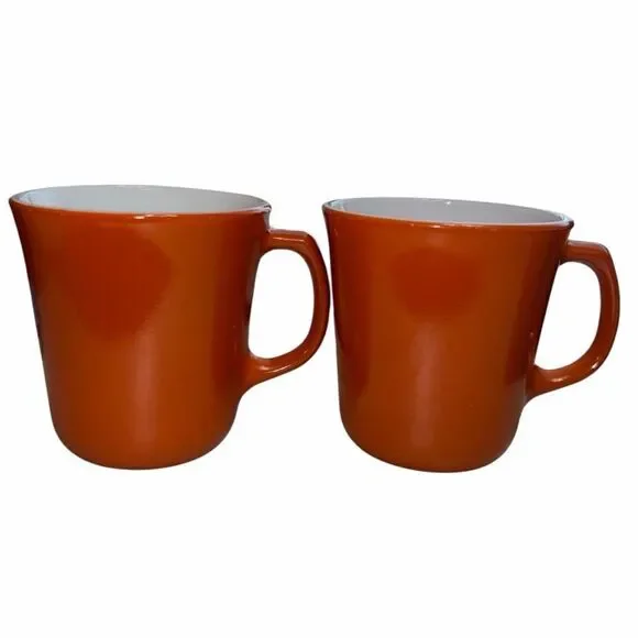 Vintage Corning Burnt Orange Milk Glass Coffee Mugs Set of 2 | Retro 1970s Brown