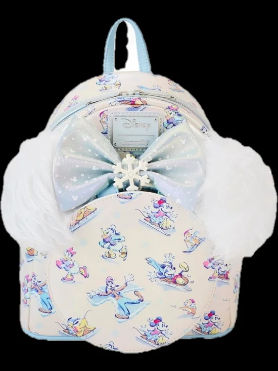 Loungefly Mickey And Friends Iceskating Mini Backpack & Snowflake Bow Ears