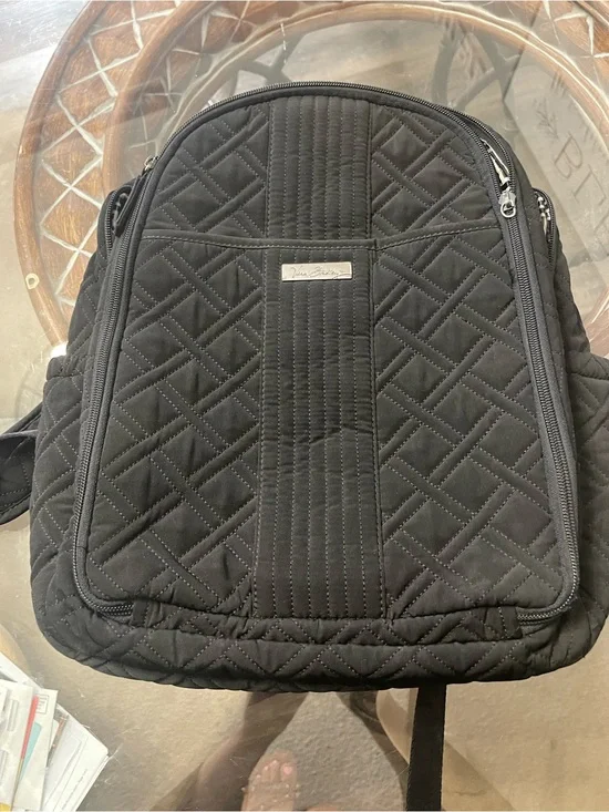 Vera Bradley Black Microfiber Quilted Backpack Diaper Bag Travel Tote