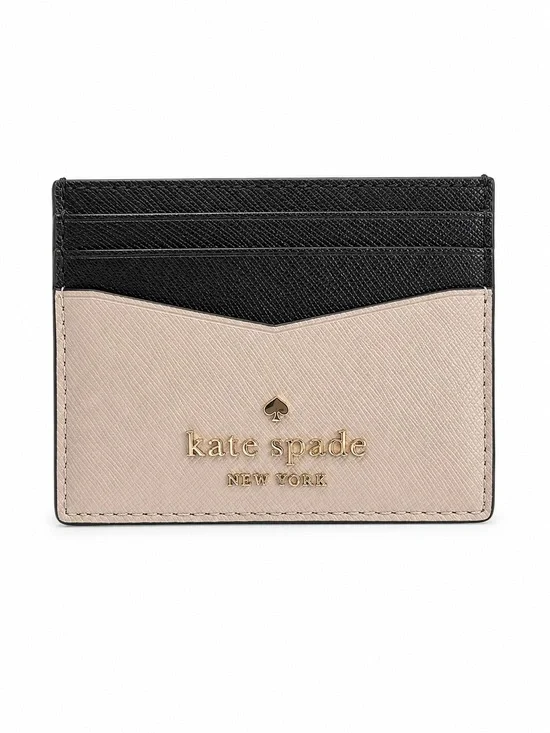 Kate Spade New York Black Beige Saffiano Leather Card Holder Wallet EUC