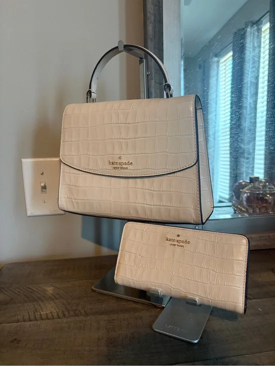 kate spade Cream Croc-Embossed Top Handle Satchel with Wallet