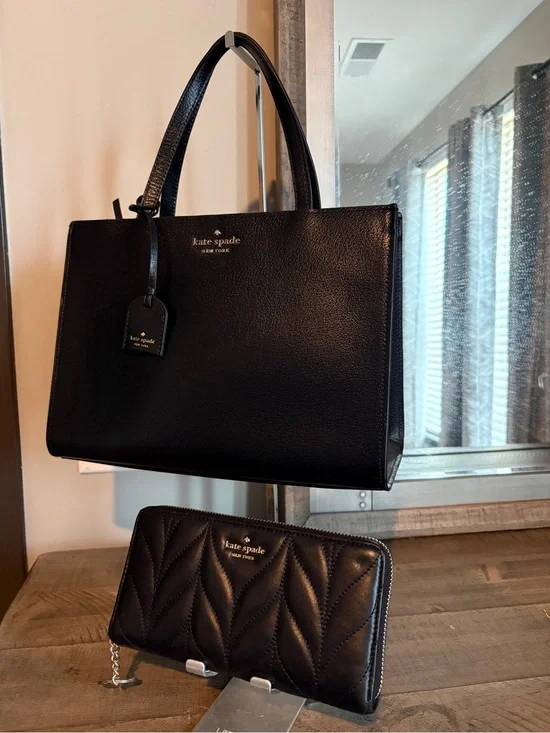 kate spade Black Leather Tote with Quilted Wallet