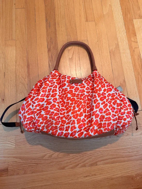 kate spade Orange & Pink Leopard Print Diaper Bag Tote with Leather Handles