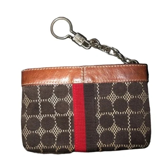 Kate Spade  Wristlet & keychain brown with black & Red details like new