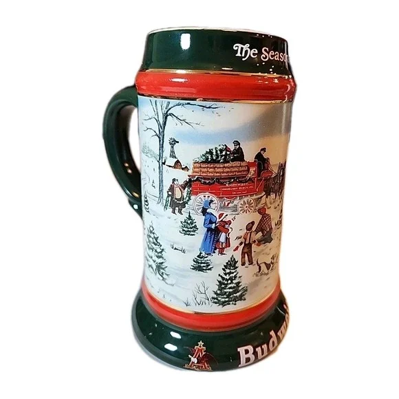VTG 1991 Budweiser Beer Christmas Stein Mug Clydesdales Ceramarte Retro Dad Gift