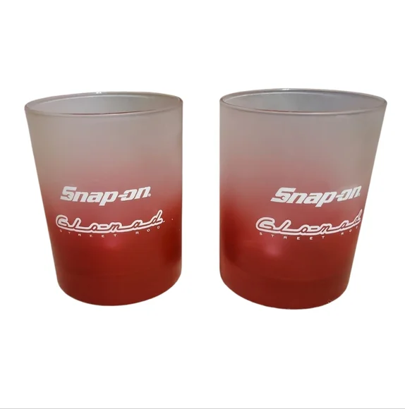 Vintage Snap‎ On Frosted Glamad Street Rod Collection Drinking Glasses Set Of 2