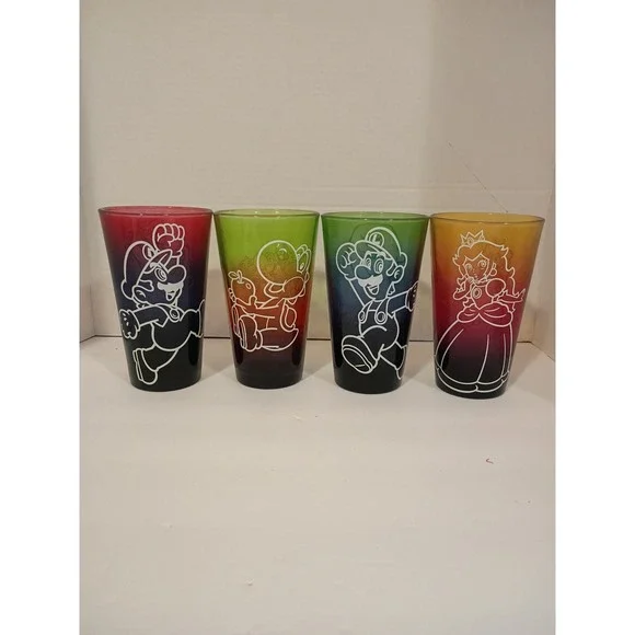Nintendo Super Mario Bros Just Funky Rainbow Ombre Glass Tumbler Set of 4‎ 2017