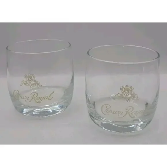 CROWN ROYAL Whiskey SET‎ OF 2 Rare Vintage Highball Glasses Golden Crown Pillow