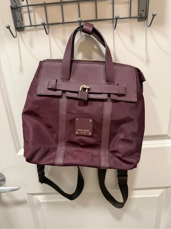 Henri Bendel Burgundy Nylon Tote with Brown straps