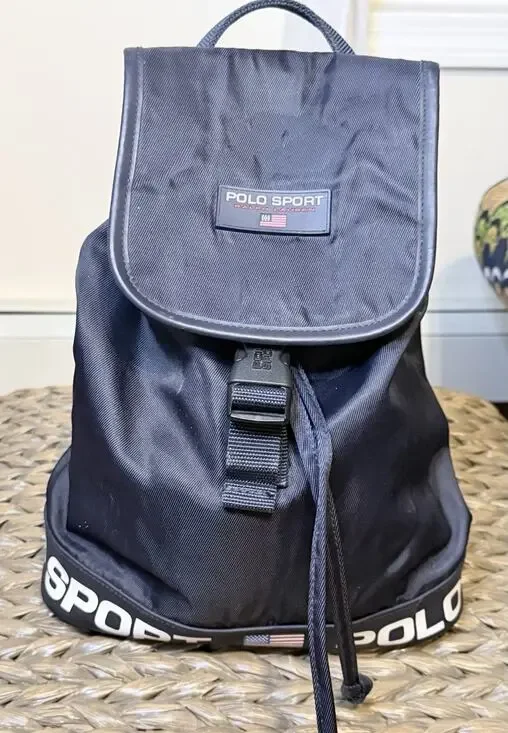 90s Vtg Polo Sport Ralph Lauren Blue Drawstring Backpack Adjustable Straps Y2K