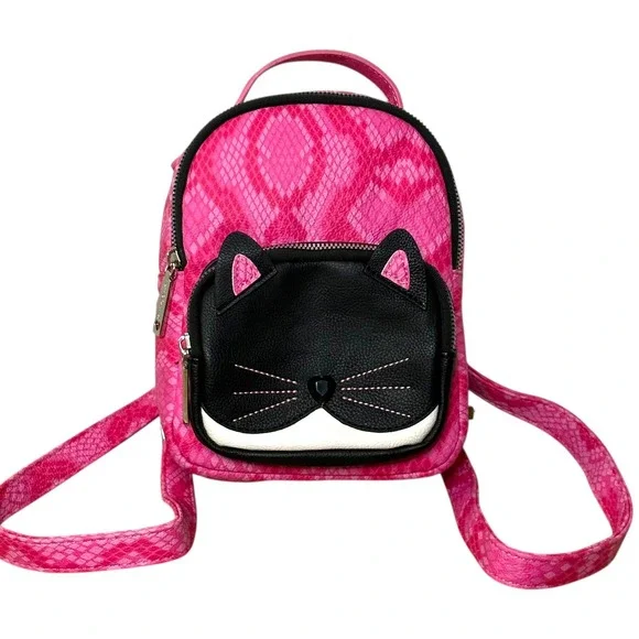 Betsey Johnson Cat Mini Backpack Pink Snakeskin Crossbody Y2K Novelty Bag‎