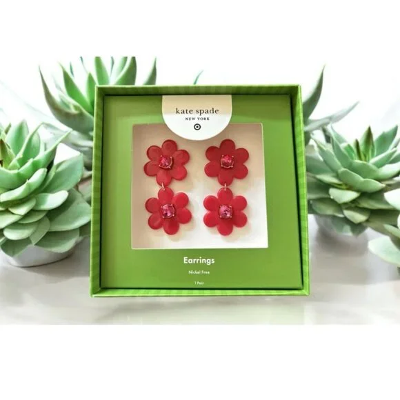 Kate Spade Red Floral Linear Dangle‎ Earrings Limited Edition NIB