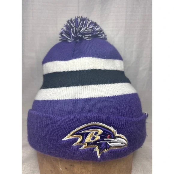 Baltimore‎ Ravens '47 Brand NFL Beanie Pom Knit Hat Winter Purple Stripes