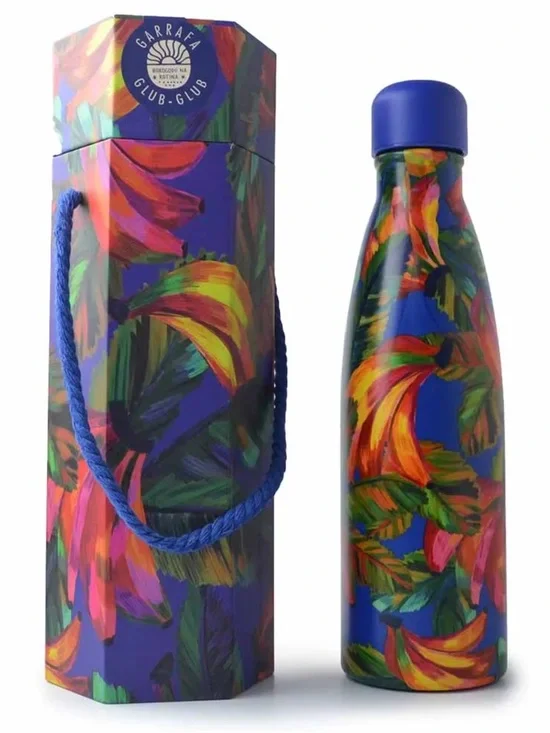 Farm Rio x Anthropologie Tropical Water Bottle with Box Red and Blue Banana Mix
