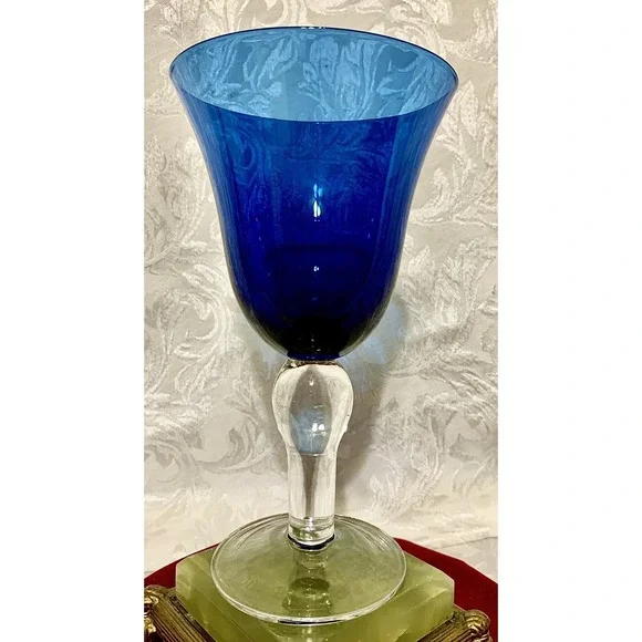 Vintage Cobalt Blue Sapphire Water‎ Wine Glass Goblet ~ Perfect