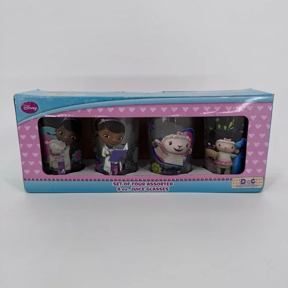 Disney‎ Doc McStuffins 8oz Juice Glasses Set of 4 Assorted Kids Cups New